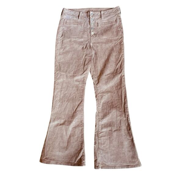 American Eagle Women’s Sz 12 Tan Super High Rise Flare Jeans Stretch Corduroy - Picture 2 of 14